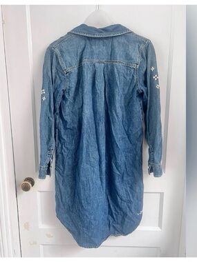 Lucky Brand Denim Shirt Dress with Floral Embroidered Sleeves - Blue in Large